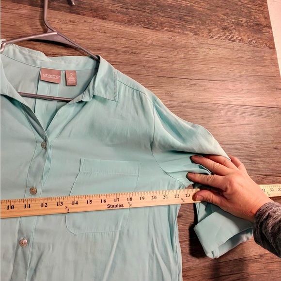 Chico's Aqua Button-Down Shirt - Picture 6 of 7